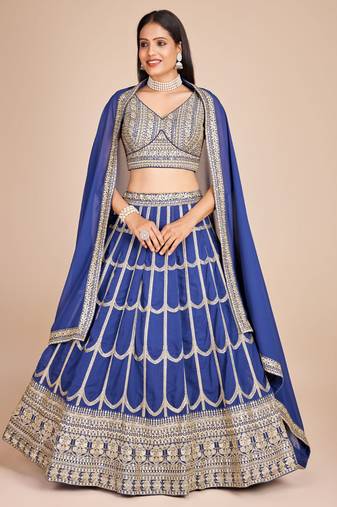 Light Blue Georgette Thread & Sequins Embroidery Semi Stitched Lehenga Choli