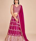 Rani Pink Georgette Thread & Sequins Embroidery Semi Stitched Lehenga Choli