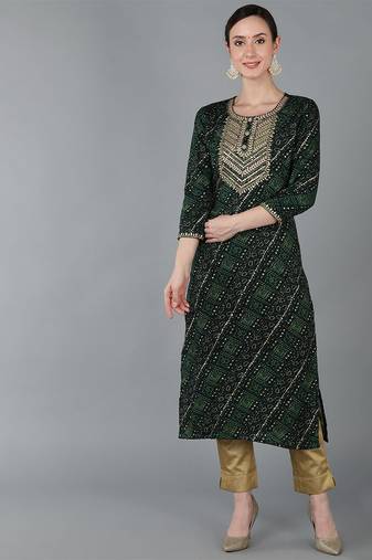 Women green printed rayon ethnic kurti
