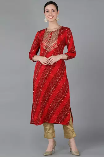 Women red printed rayon ethnic kurti