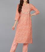 Women peach printed chanderi ethnic kurti