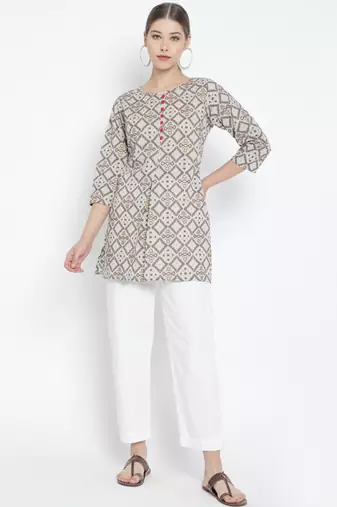 Women'S Cotton Geomatrical Printed Short Kurti (Multi)