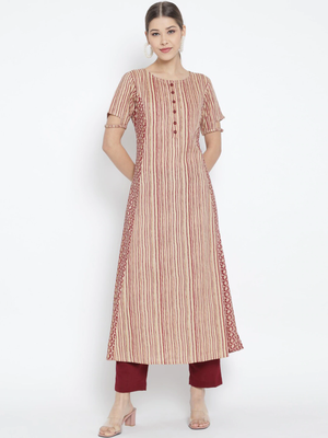 Women'S Rayon Floral Printed A-Line Kurti (Maroon) 1