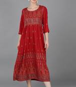 Women red printed rayon ethnic kurti