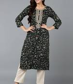 Women green printed silk ethnic kurti