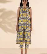 yellow cotton ikat sleeveless kurta pant set