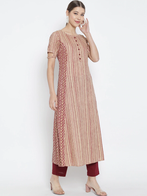 Women'S Rayon Floral Printed A-Line Kurti (Maroon) 3