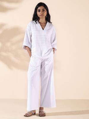 white cotton dobby v-neck co-ord set 1