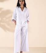 white cotton dobby v-neck co-ord set