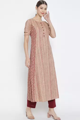 Women'S Rayon Floral Printed A-Line Kurti (Maroon)