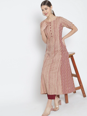 Women'S Rayon Floral Printed A-Line Kurti (Maroon) 5