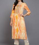 Women cream printed rayon ethnic kurti
