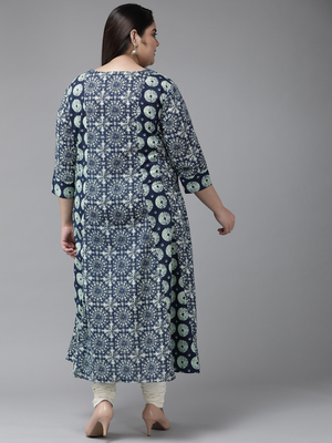 Women'S Plus Size Cotton Geomatrical Printed A-Line Kurti (Blue) 4