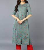 Women green printed cotton ethnic kurti