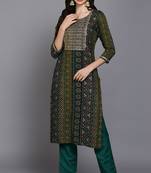 Women green printed rayon ethnic kurti