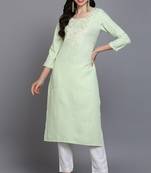 Women green embroidered cotton ethnic kurti