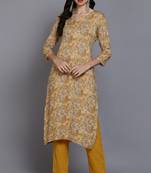 Women yellow printed rayon ethnic kurti