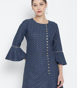 Women'S Zig Zag Printed Short Kurti (Blue)