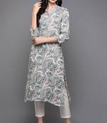 Women grey printed rayon ethnic kurti
