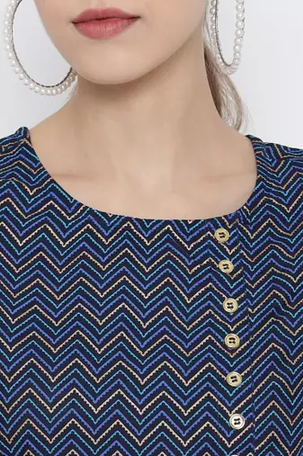 Women'S Zig Zag Printed Short Kurti (Blue)