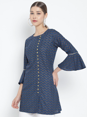 Women'S Zig Zag Printed Short Kurti (Blue) 3