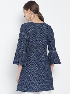 Women'S Zig Zag Printed Short Kurti (Blue) 4