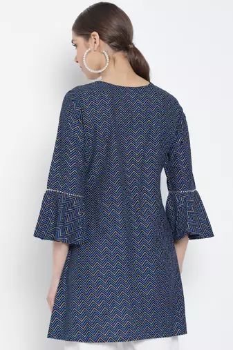 Women'S Zig Zag Printed Short Kurti (Blue)