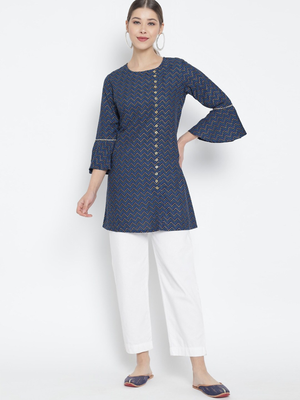 Women'S Zig Zag Printed Short Kurti (Blue) 5