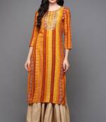 Women yellow printed rayon ethnic kurti