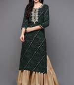 Women green printed rayon ethnic kurti