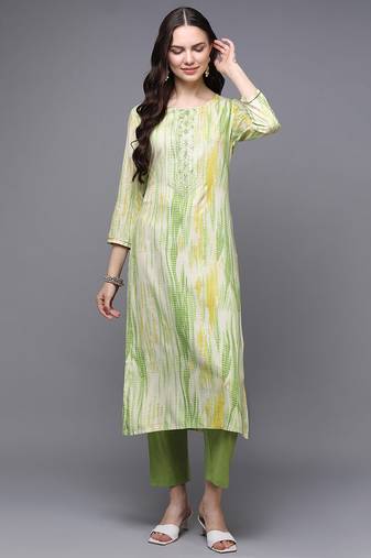 Women cream printed rayon ethnic kurti