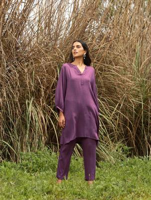 Truebrowns purple viscose dobby relaxed co-ord set 1