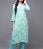 Women blue printed rayon ethnic kurti