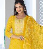 Bright Yellow Rayon Printed Cotton Kurta Set with Dupatta