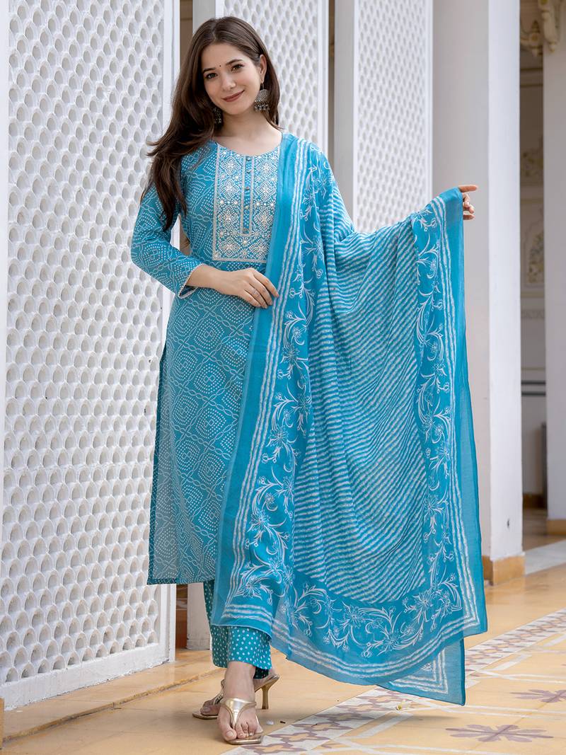 Sky Blue Daily Wear Straight Kurta Set for Women