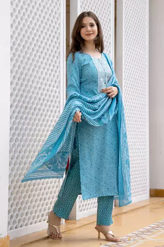 Sky Blue Daily Wear Straight Kurta Set for Women