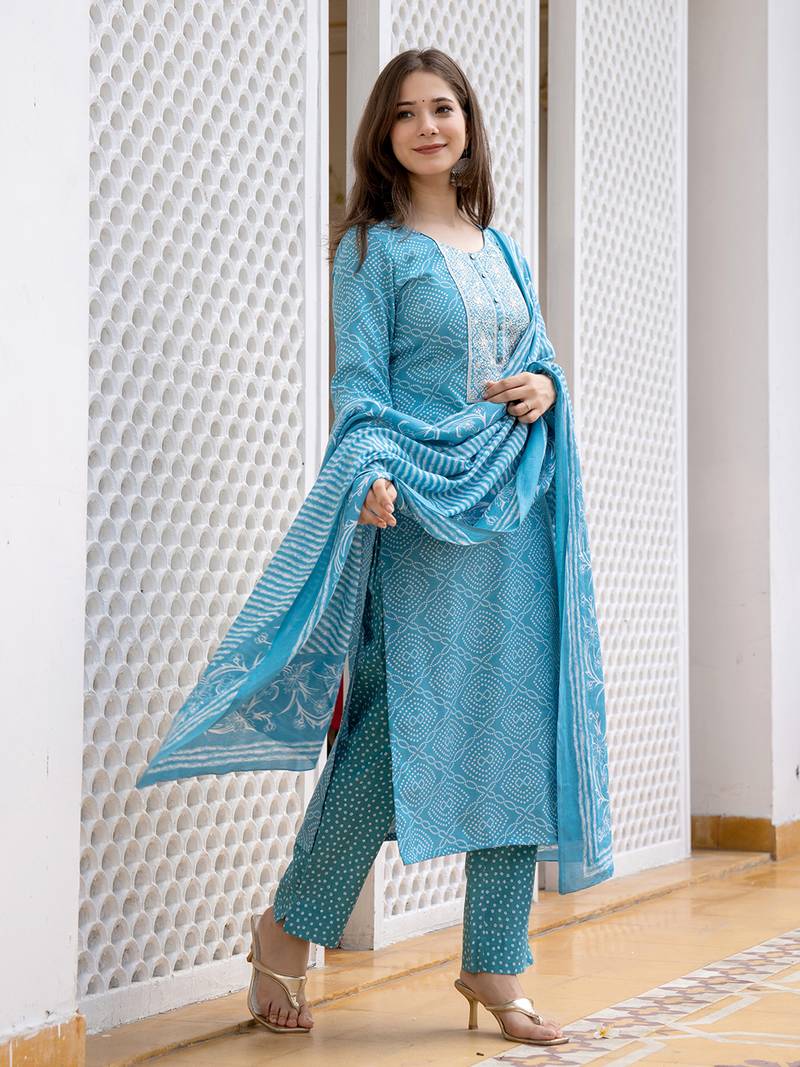 Sky Blue Daily Wear Straight Kurta Set for Women