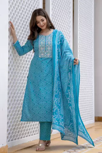 Sky Blue Daily Wear Straight Kurta Set for Women