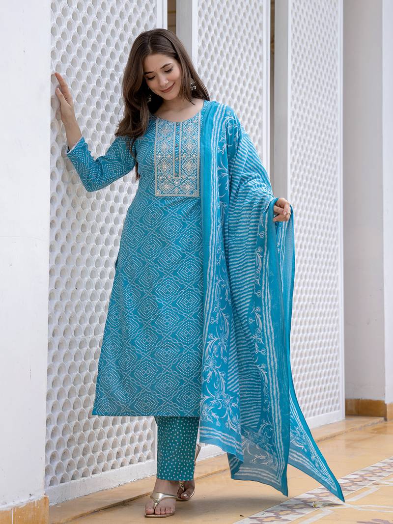 Sky Blue Daily Wear Straight Kurta Set for Women