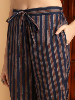 women blue pure cotton floral printed straight kurta trousers with dupatta 5