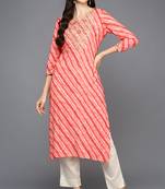 Women peach printed rayon ethnic kurti