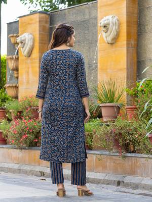 blue rayon blend floral embroidered straight kurta trousers with dupatta 4