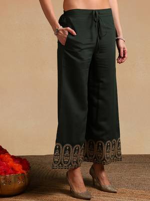 women green silk blend solid embroidered straight kurta palazzos with dupatta 5