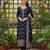 women navy blue silk blend ethnic motifs woven design straight kurta trousers with dupatta