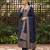 women navy blue silk blend ethnic motifs woven design straight kurta trousers with dupatta