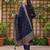 women navy blue silk blend ethnic motifs woven design straight kurta trousers with dupatta