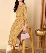 Women yellow printed rayon ethnic kurti