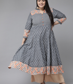 Women'S Plus Size Ikat Printed Anarkali Kurti (Grey)