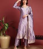 Lavender Polyester Woven Work Salwar Kameez