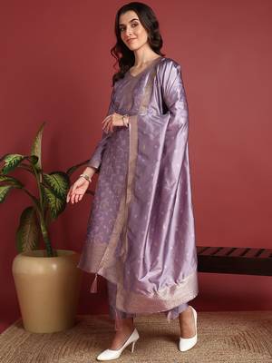 Lavender Polyester Woven Work Salwar Kameez 2